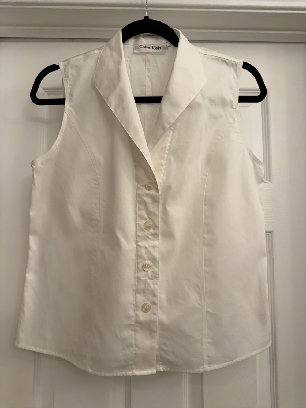 Calvin Klein White Sleeveless Button-Down Shirt